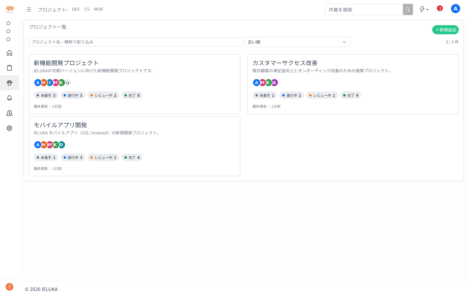 プロジェクト一覧の画面